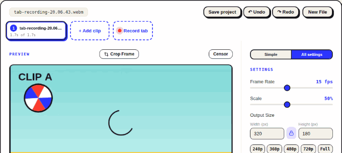 Animated demo: a still photo dropped onto the editor turns into a five-second clip block on the sequence timeline, sitting next to a video clip in the same edit.