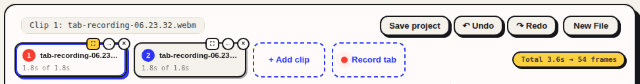 The second clip removed from the clip strip, then restored with the Undo button, removed again with Redo, and brought back once more.